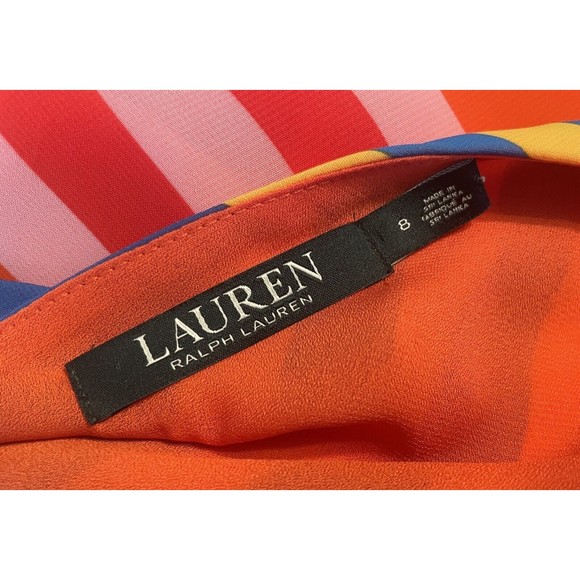 Lauren Black Label Size 8 Criss Cross Faux Wrap Poly Chiffon Stripe Dress - Picture 9 of 11